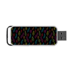 Whimsical Feather Pattern, Bright Pink Red Blue Green Yellow, Portable Usb Flash (one Side) by Zandiepants