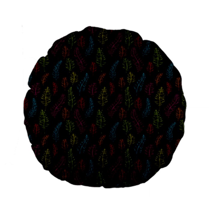 Whimsical Feather Pattern, bright pink red blue green yellow, Standard 15  Premium Round Cushion 