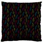 Whimsical Feather Pattern, bright pink red blue green yellow, Large Flano Cushion Case (One Side) Front