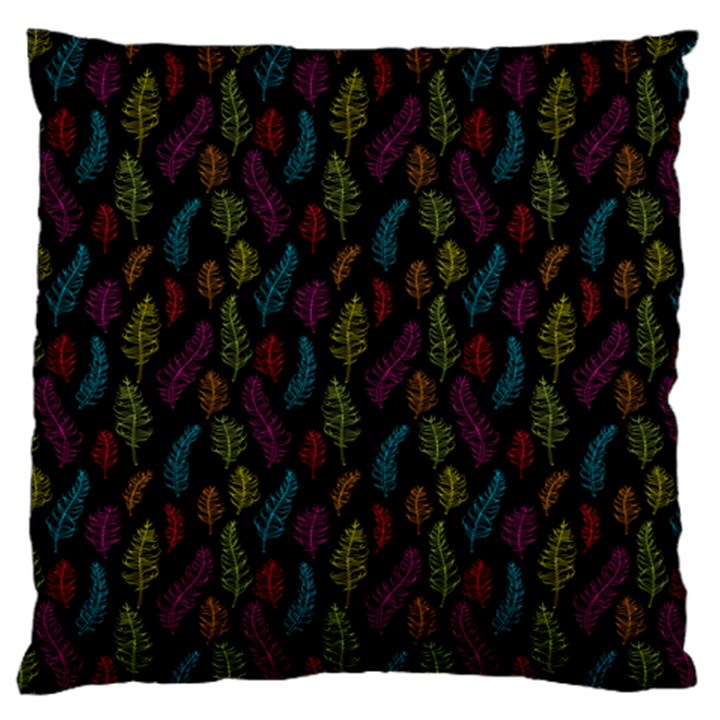 Whimsical Feather Pattern, bright pink red blue green yellow, Large Flano Cushion Case (One Side)