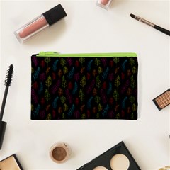 Whimsical Feather Pattern, Bright Pink Red Blue Green Yellow, Cosmetic Bag (xs)