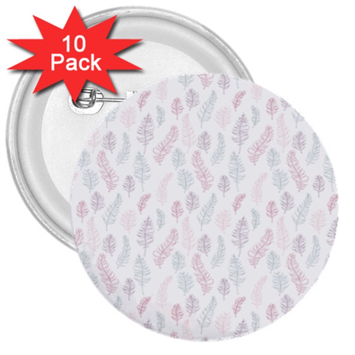 Whimsical Feather Pattern, soft colors, 3  Button (10 pack)