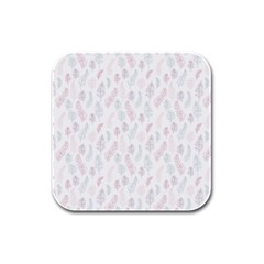 Whimsical Feather Pattern, Soft Colors, Rubber Square Coaster (4 Pack) by Zandiepants