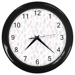 Whimsical Feather Pattern, Soft Colors, Wall Clock (black) by Zandiepants