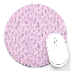 Whimsical Feather Pattern, Pink & Purple, Round Mousepad by Zandiepants