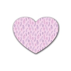 Whimsical Feather Pattern, Pink & Purple, Rubber Coaster (heart) by Zandiepants