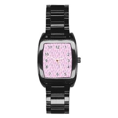 Whimsical Feather Pattern, Pink & Purple, Stainless Steel Barrel Watch by Zandiepants