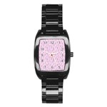 Whimsical Feather Pattern, pink & purple, Stainless Steel Barrel Watch Front