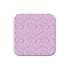 Whimsical Feather Pattern, Pink & Purple, Rubber Square Coaster (4 Pack) by Zandiepants