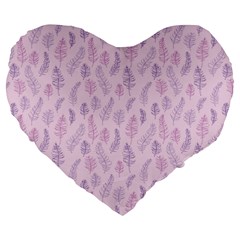 Whimsical Feather Pattern, Pink & Purple, Large 19  Premium Heart Shape Cushion by Zandiepants