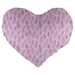 Whimsical Feather Pattern, Pink & Purple, Large 19  Premium Flano Heart Shape Cushion by Zandiepants