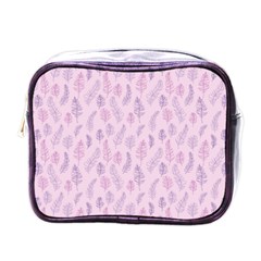 Whimsical Feather Pattern, Pink & Purple, Mini Toiletries Bag (one Side) by Zandiepants