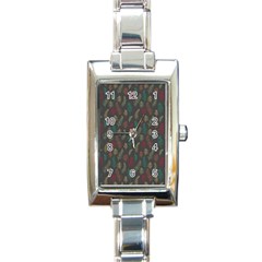 Whimsical Feather Pattern, Autumn Colors, Rectangle Italian Charm Watch by Zandiepants