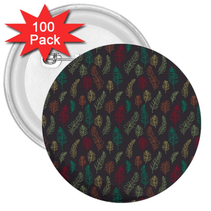 Whimsical Feather Pattern, autumn colors, 3  Button (100 pack)