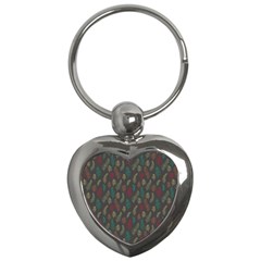 Whimsical Feather Pattern, Autumn Colors, Key Chain (heart) by Zandiepants