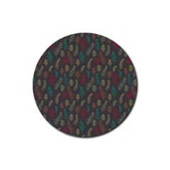 Whimsical Feather Pattern, Autumn Colors, Rubber Coaster (round) by Zandiepants