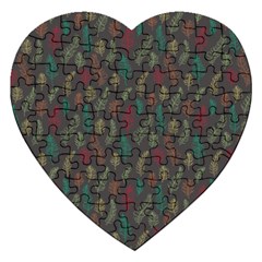 Whimsical Feather Pattern, Autumn Colors, Jigsaw Puzzle (heart) by Zandiepants