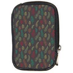 Whimsical Feather Pattern, Autumn Colors, Compact Camera Leather Case by Zandiepants