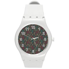 Whimsical Feather Pattern, Autumn Colors, Round Plastic Sport Watch (m) by Zandiepants