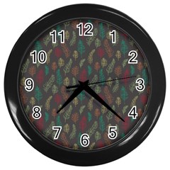 Whimsical Feather Pattern, Autumn Colors, Wall Clock (black) by Zandiepants