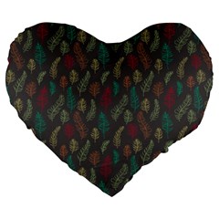 Whimsical Feather Pattern, Autumn Colors, Large 19  Premium Flano Heart Shape Cushion