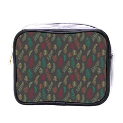 Whimsical Feather Pattern, Autumn Colors, Mini Toiletries Bag (one Side) by Zandiepants