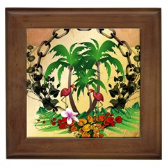 Tropical Design With Flamingo And Palm Tree Framed Tiles