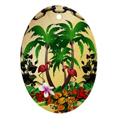 Tropical Design With Flamingo And Palm Tree Ornament (oval)  by FantasyWorld7