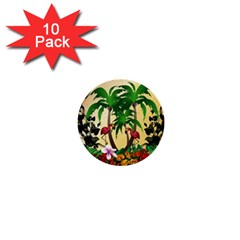 Tropical Design With Flamingo And Palm Tree 1  Mini Buttons (10 Pack)  by FantasyWorld7