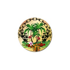 Tropical Design With Flamingo And Palm Tree Golf Ball Marker