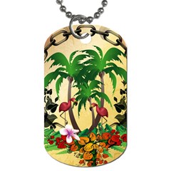 Tropical Design With Flamingo And Palm Tree Dog Tag (two Sides) by FantasyWorld7