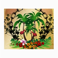 Tropical Design With Flamingo And Palm Tree Small Glasses Cloth by FantasyWorld7