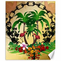 Tropical Design With Flamingo And Palm Tree Canvas 20  X 24   by FantasyWorld7