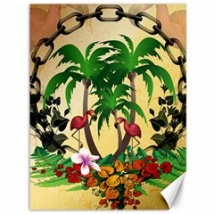 Tropical Design With Flamingo And Palm Tree Canvas 36  X 48   by FantasyWorld7