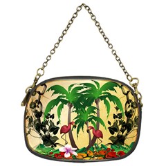 Tropical Design With Flamingo And Palm Tree Chain Purses (one Side) 