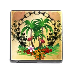 Tropical Design With Flamingo And Palm Tree Memory Card Reader (square) by FantasyWorld7