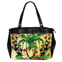 Tropical Design With Flamingo And Palm Tree Office Handbags (2 Sides)  by FantasyWorld7