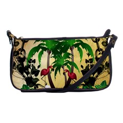 Tropical Design With Flamingo And Palm Tree Shoulder Clutch Bags