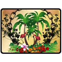 Tropical Design With Flamingo And Palm Tree Fleece Blanket (large) 