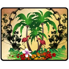 Tropical Design With Flamingo And Palm Tree Fleece Blanket (medium) 