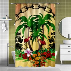 Tropical Design With Flamingo And Palm Tree Shower Curtain 48  X 72  (small) 