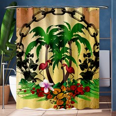 Tropical Design With Flamingo And Palm Tree Shower Curtain 60  X 72  (medium) 