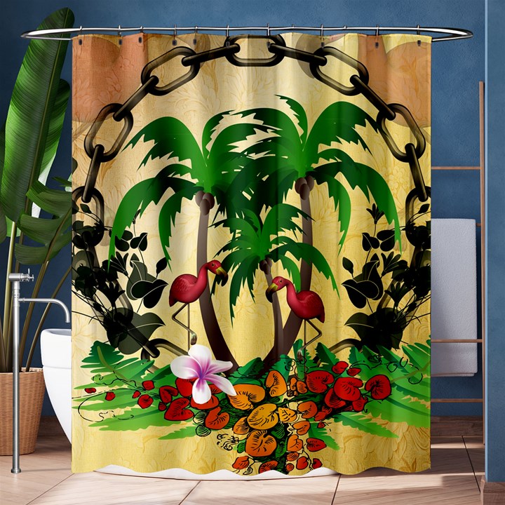 Tropical Design With Flamingo And Palm Tree Shower Curtain 60  x 72  (Medium) 