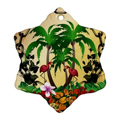 Tropical Design With Flamingo And Palm Tree Snowflake Ornament (2-side) by FantasyWorld7