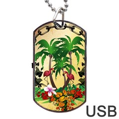 Tropical Design With Flamingo And Palm Tree Dog Tag Usb Flash (one Side)