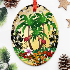 Tropical Design With Flamingo And Palm Tree Ornament (oval Filigree) 