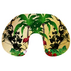 Tropical Design With Flamingo And Palm Tree Travel Neck Pillows