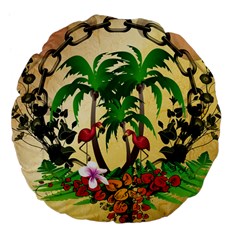 Tropical Design With Flamingo And Palm Tree Large 18  Premium Flano Round Cushions