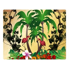 Tropical Design With Flamingo And Palm Tree Double Sided Flano Blanket (large) 