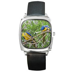 South American Couple Of Parrots Square Metal Watch by dflcprints